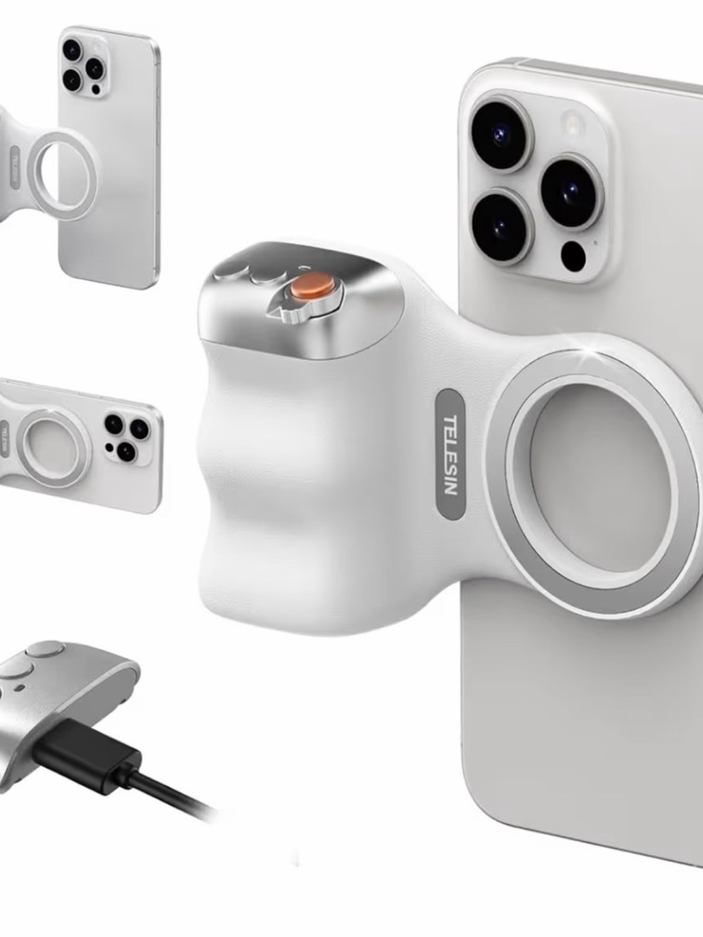 Telsin White Magnetic Smartphone Grip with Shutter Button